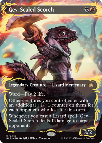 Gev, Scaled Scorch (Borderless) (Raised Foil) [Bloomburrow]