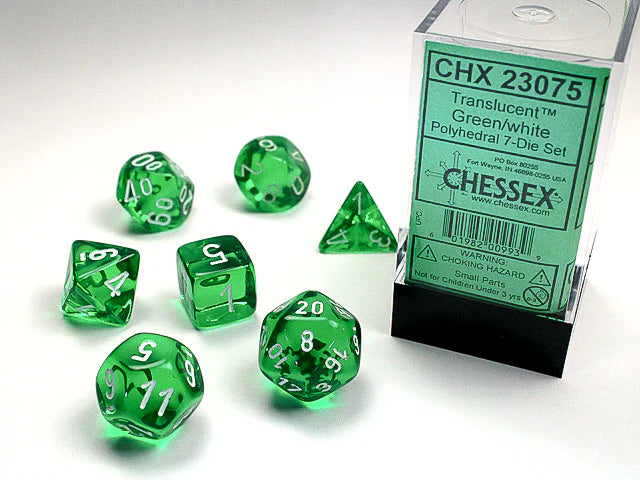 Chessex: Translucent Polyhedral Green/white 7-Die Set