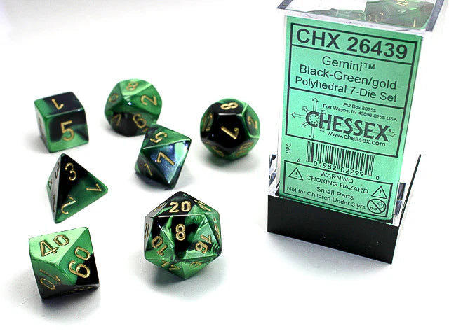 Chessex: Gemini Black-Green/Gold 7-Die Set