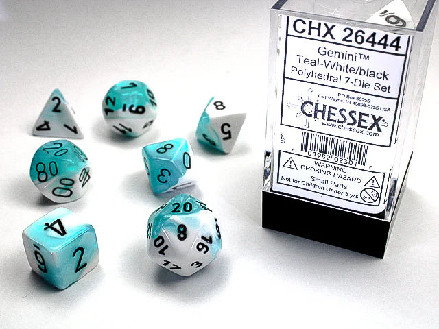 Chessex: Gemini Teal-White/Black 7-Die Set