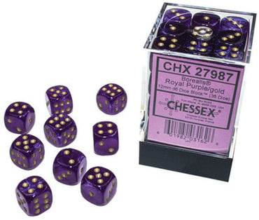 Chessex: Borealis - D6 Royal Purple w/Gold (12mm, 36ct)