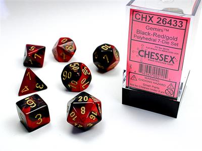 Chessex: Gemini® Polyhedral Black-Red/gold 7-Die Set