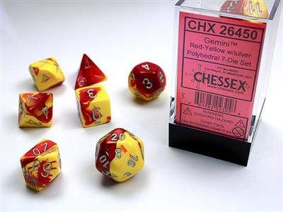 Chessex: Gemini Polyhedral Red-Yellow/silver 7-Die Set