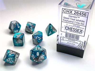 Chessex: Gemini Steel-Teal/White 7 Die Set