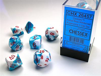 Chessex: Gemini Polyhedral Astral Blue-White/red 7-Die Set