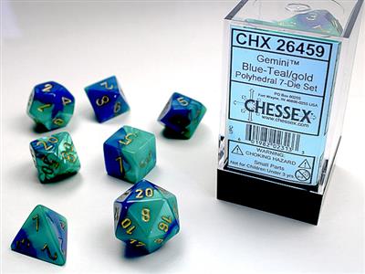 Chessex: Gemini Polyhedral Blue-Teal/gold 7-Die Set