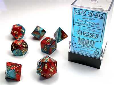 Chessex: Gemini Polyhedral Red-Teal/gold 7-Die Set