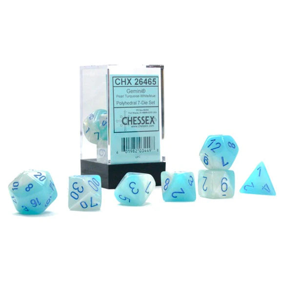Chessex: Gemini Pearl Turquoise-White/Blue Luminary 7 Die Set