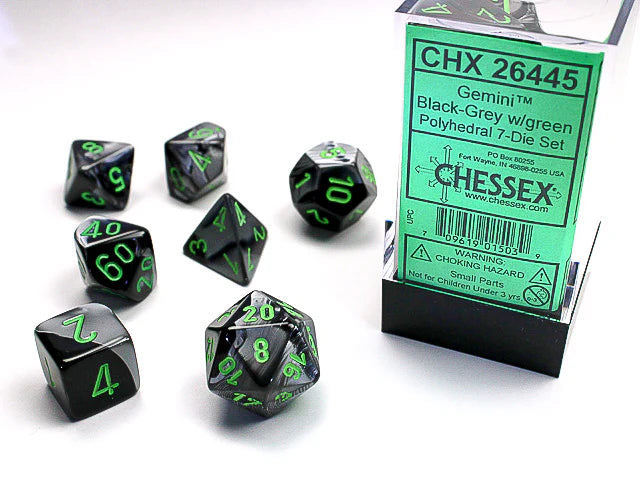 Chessex: Gemini Black-Grey/Green 7-Die Set