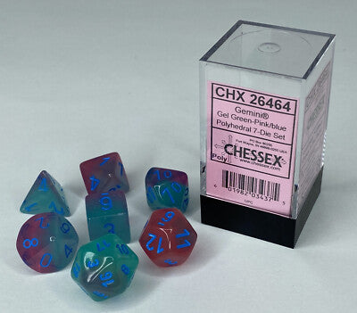 Chessex: Gemini Gel Green-Pink/Blue 7 Die Set